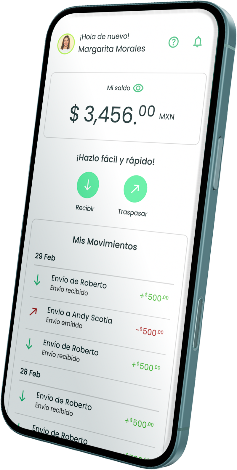 Sección Traspasos App Elliot en Teléfono